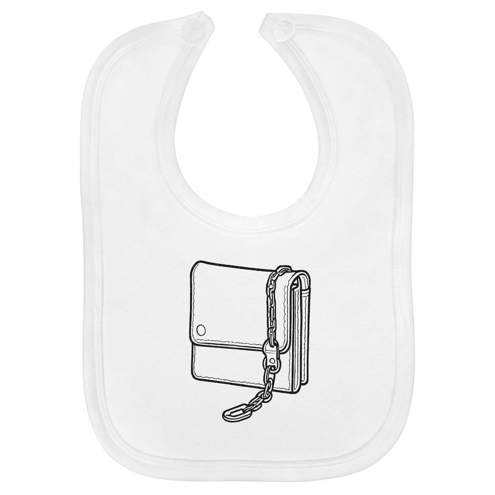 'Leather Wallet With Chain' Soft Cotton Baby Bib - White - Feeding / Dribble Bib for Newborns, Infants and Baby Gifts (BI00056519)