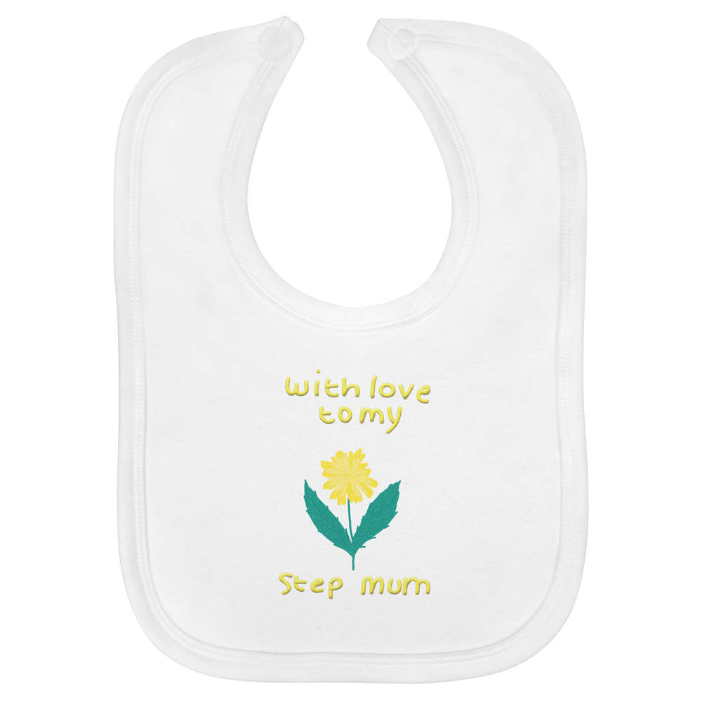 'With Love To My Step Mum' Soft Cotton Baby Bib - White - Feeding / Dribble Bib for Newborns, Infants and Baby Gifts (BI00056580)