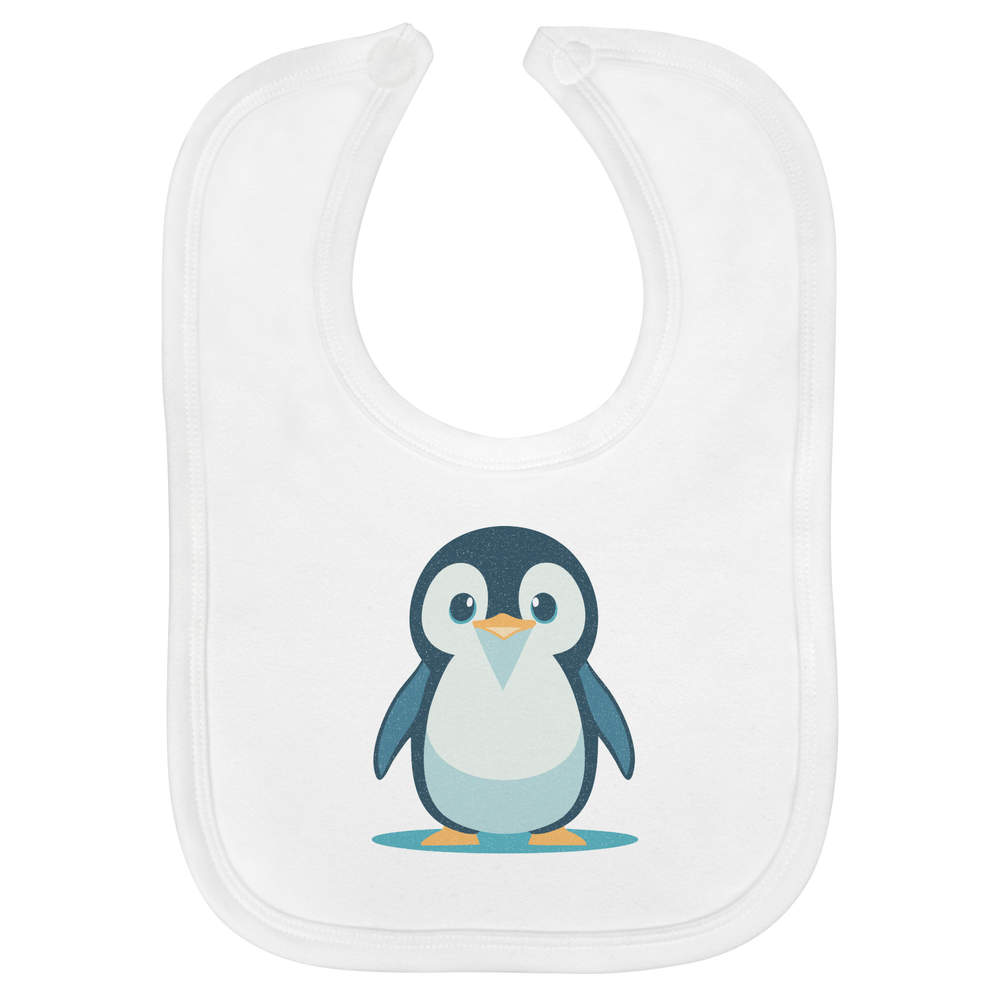 'Baby Penguin ' Soft Cotton Baby Bib - White - Feeding / Dribble Bib for Newborns, Infants and Baby Gifts (BI00056721)
