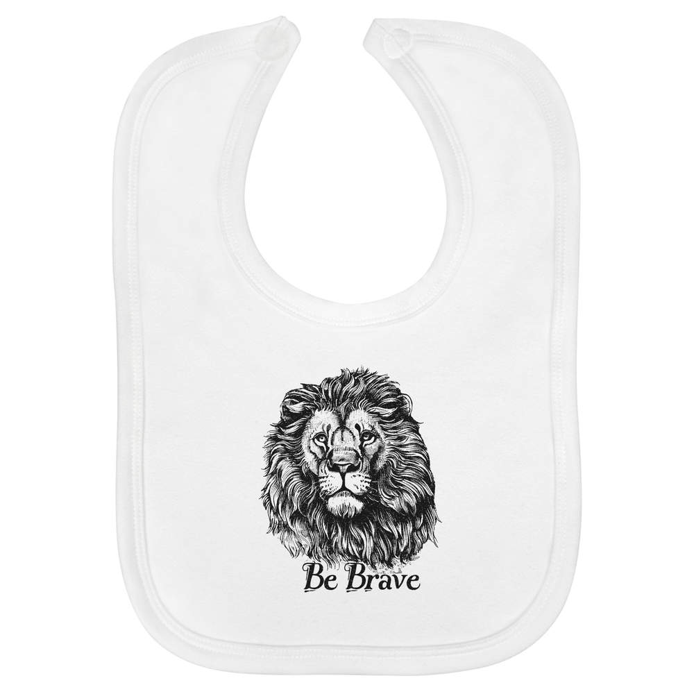 'Be Brave with Lion' Soft Cotton Baby Bib - White - Feeding / Dribble Bib for Newborns, Infants and Baby Gifts (BI00057095)