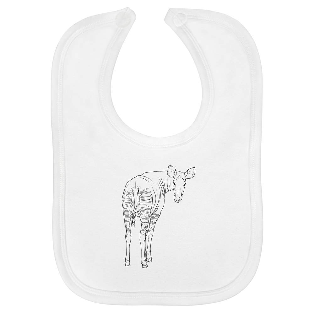 'Okapi Looking Back' Soft Cotton Baby Bib - White - Feeding / Dribble Bib for Newborns, Infants and Baby Gifts (BI00057723)