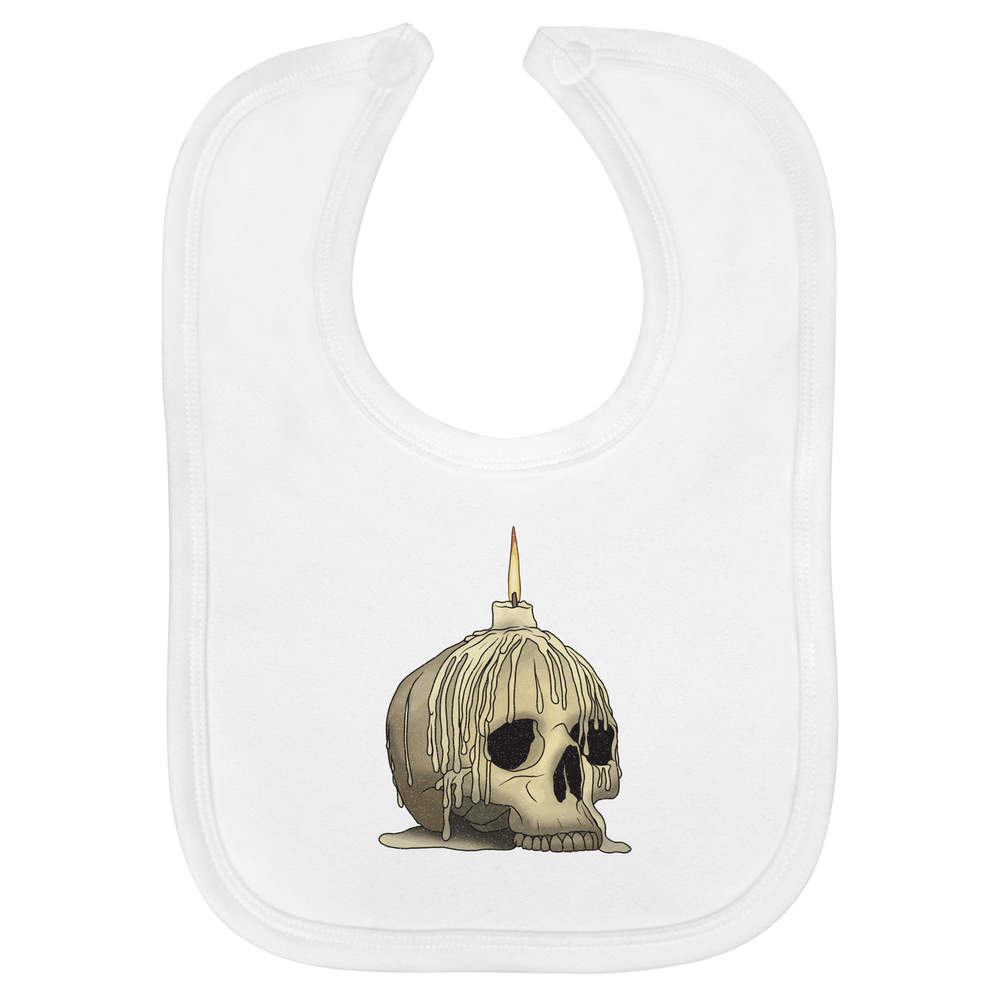 'Skull Candle' Soft Cotton Baby Bib - White - Feeding / Dribble Bib for Newborns, Infants and Baby Gifts (BI00057724)