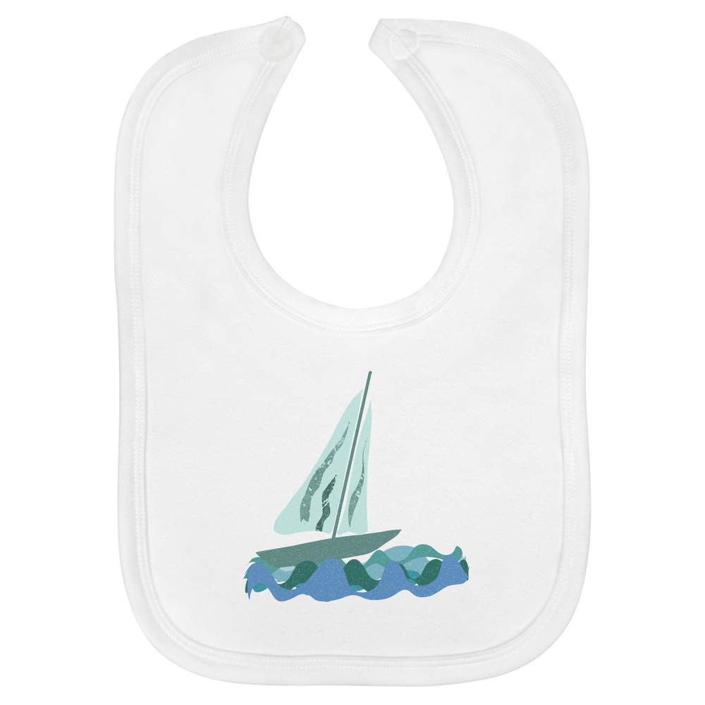 'Yacht On The Ocean' Soft Cotton Baby Bib (BI00057964)