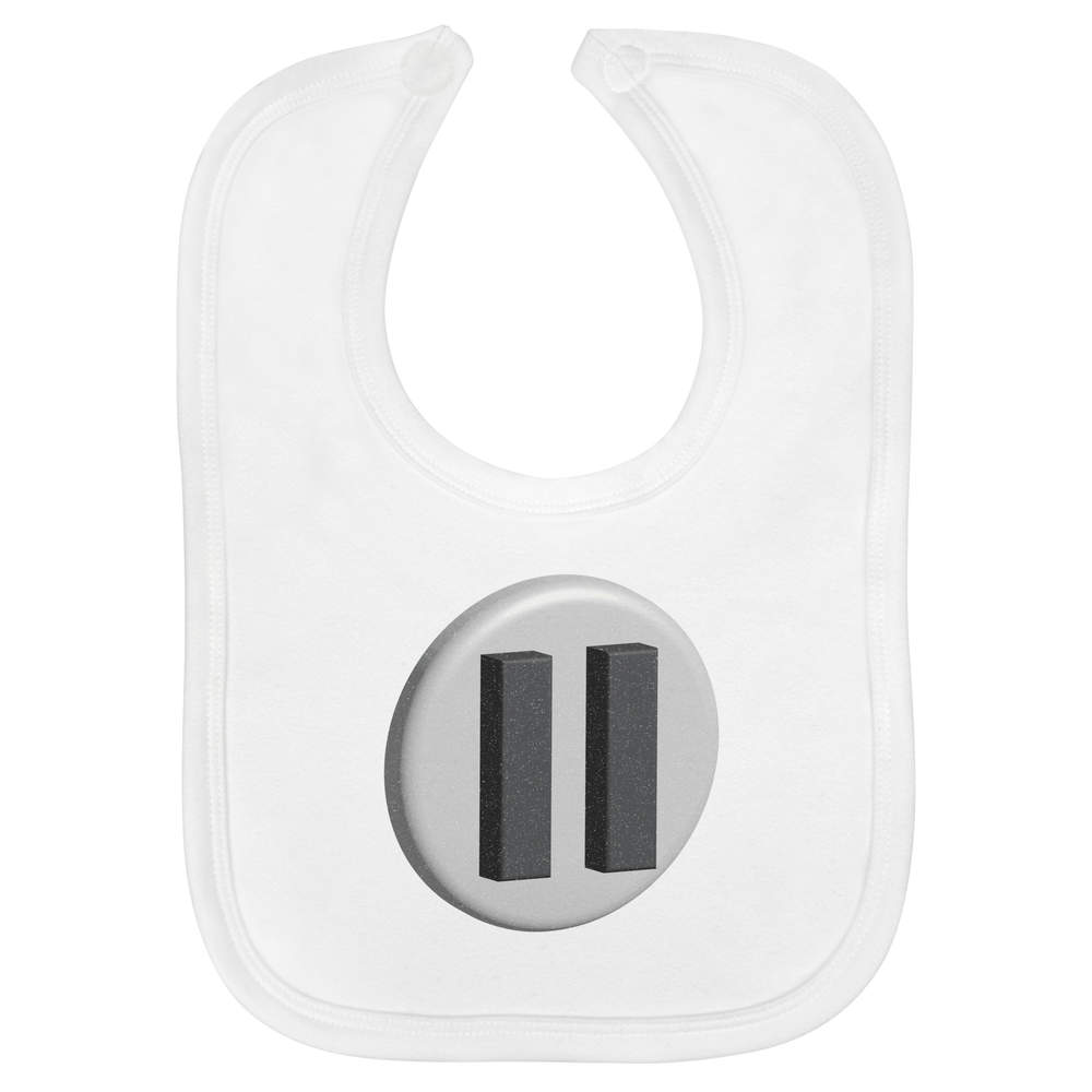 'Pause Button' Soft Cotton Baby Bib - White - Feeding / Dribble Bib for Newborns, Infants and Baby Gifts (BI00058100)