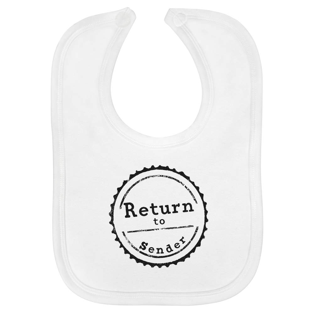'Return to Sender' Soft Cotton Baby Bib - White - Feeding / Dribble Bib for Newborns, Infants and Baby Gifts (BI00059071)