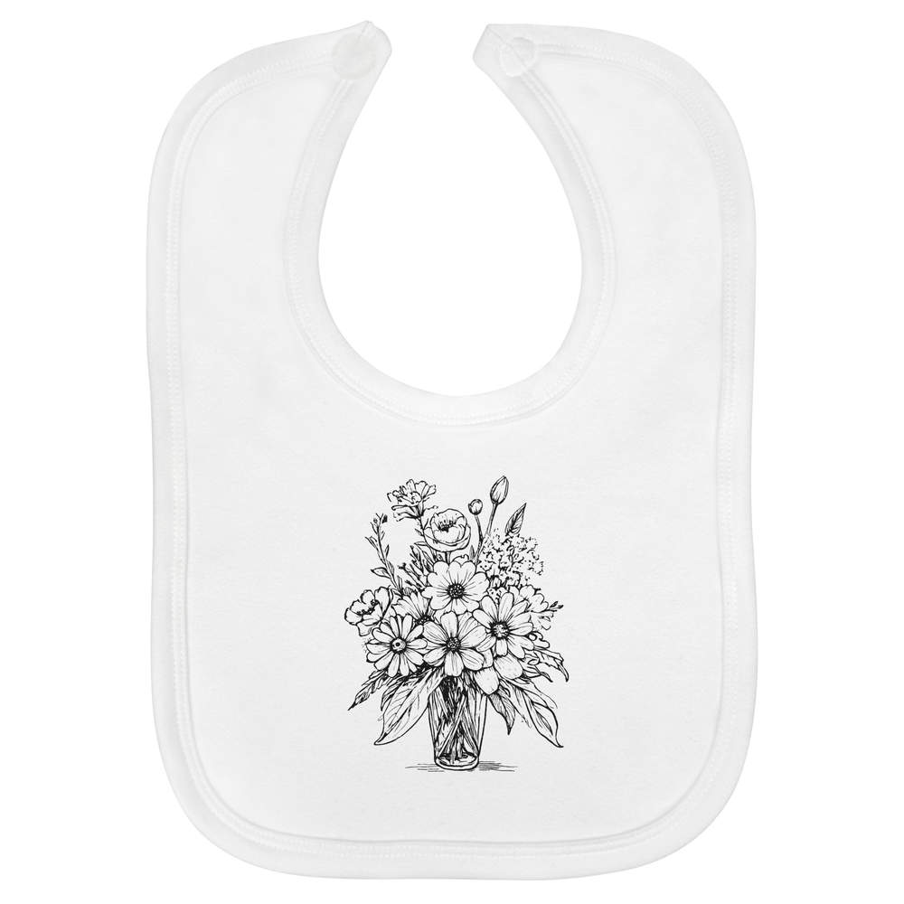 'Bouquet Of Flowers ' Soft Cotton Baby Bib - White - Feeding / Dribble Bib for Newborns, Infants and Baby Gifts (BI00059208)