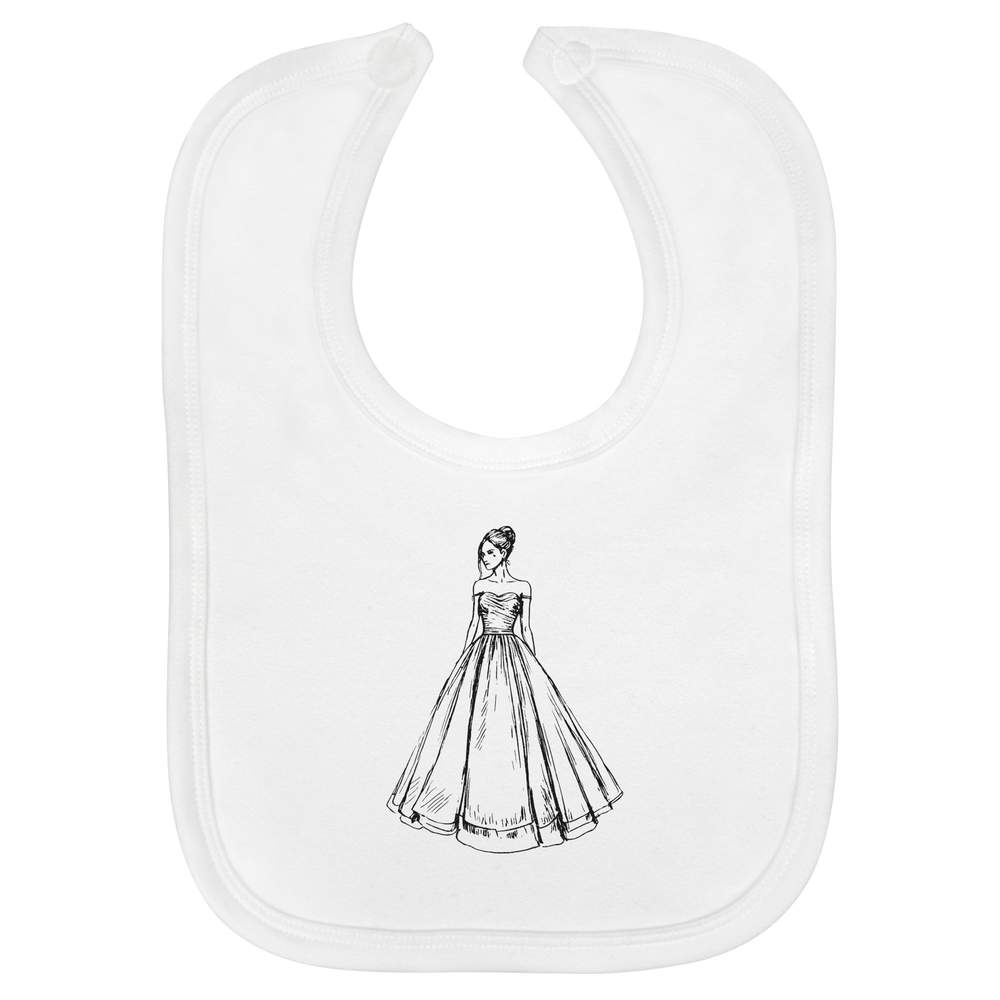 'Wedding Dress' Soft Cotton Baby Bib - White - Feeding / Dribble Bib for Newborns, Infants and Baby Gifts (BI00059380)