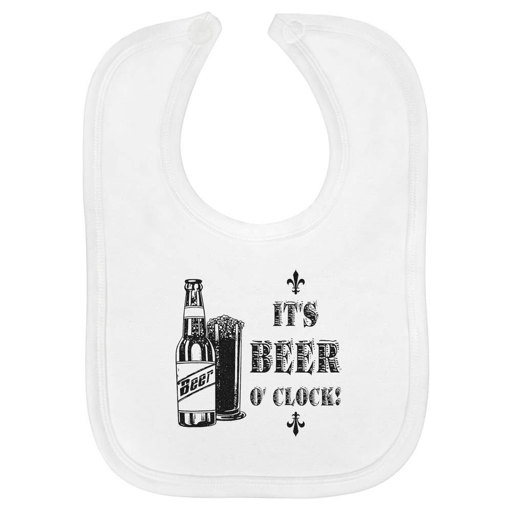 'It's Beer O' Clock' Soft Cotton Baby Bib - White - Feeding / Dribble Bib for Newborns, Infants and Baby Gifts (BI00059590)