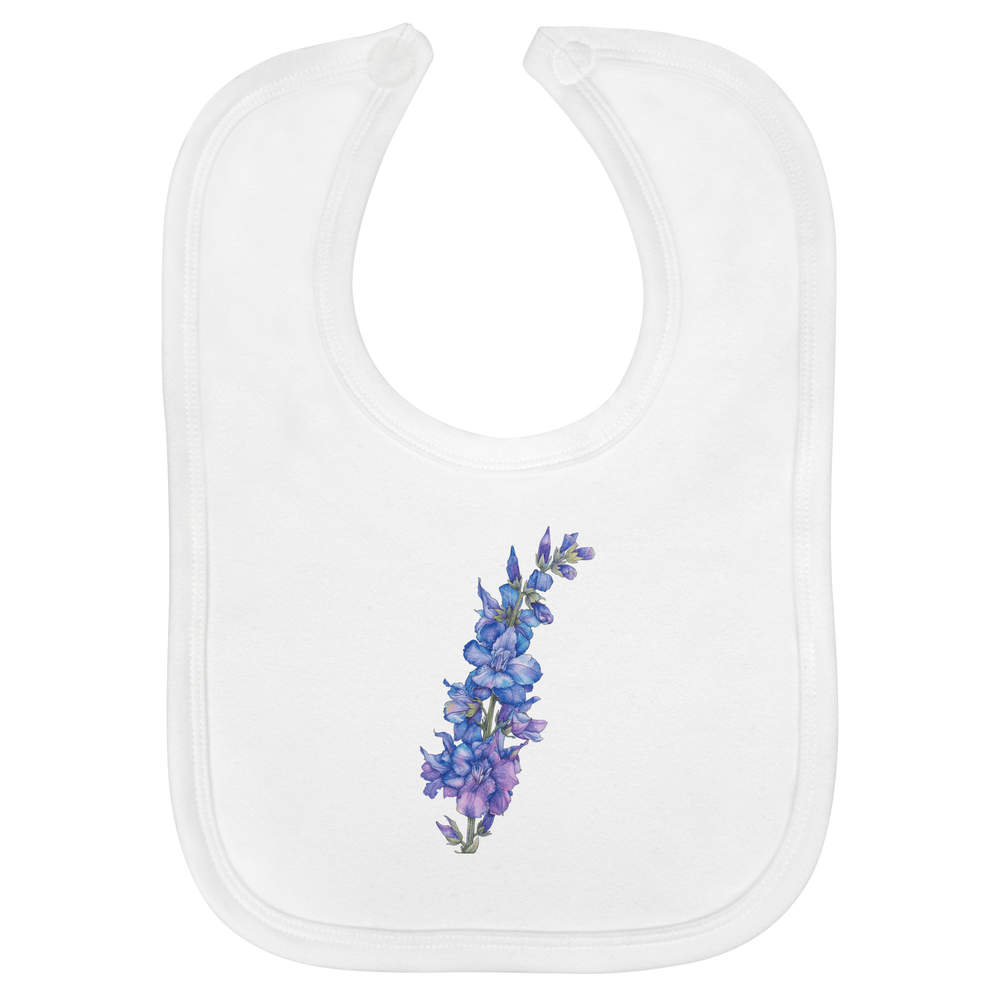 'Larkspur Flower ' Soft Cotton Baby Bib - White - Feeding / Dribble Bib for Newborns, Infants and Baby Gifts (BI00059799)
