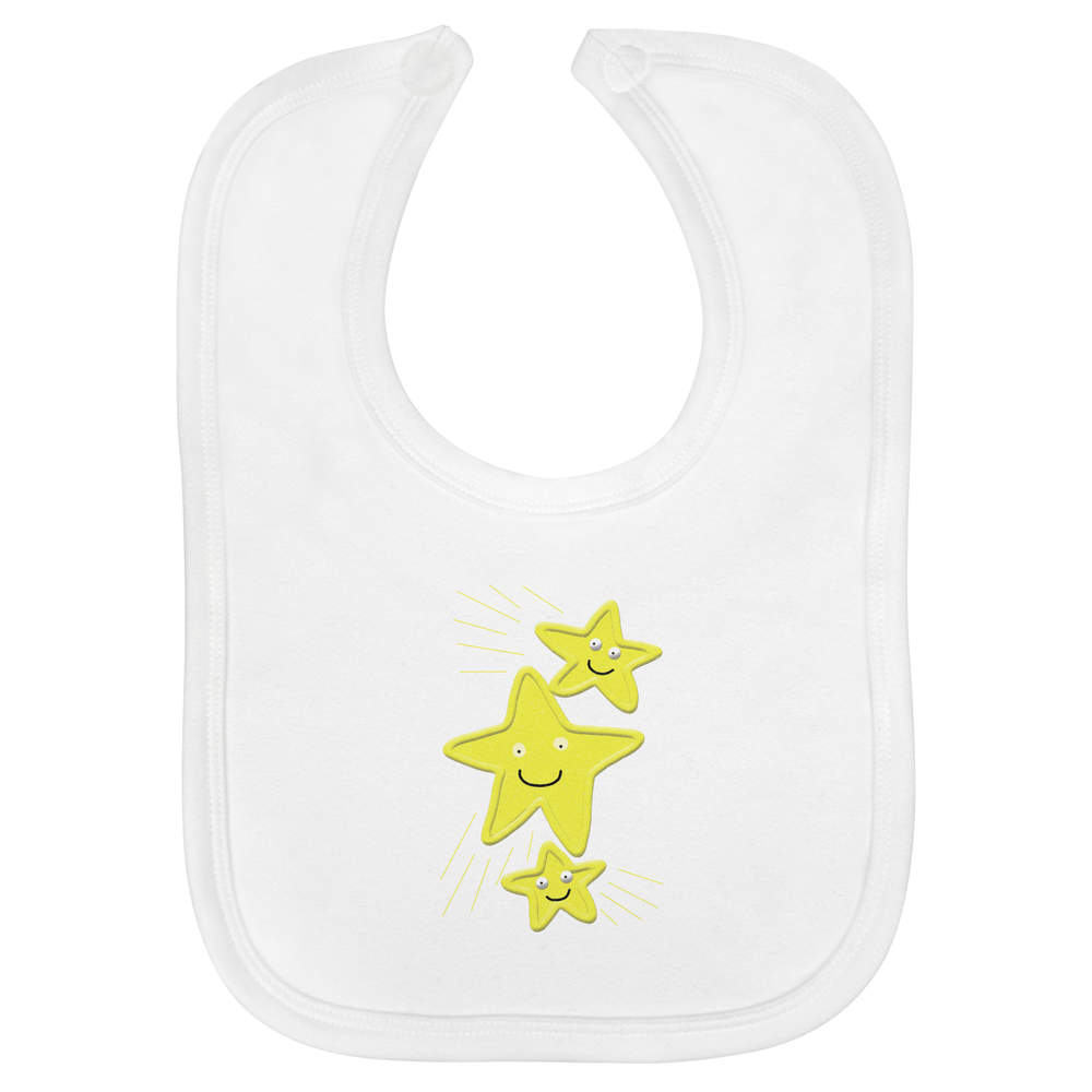 'Shooting Star Party' Soft Cotton Baby Bib - White - Feeding / Dribble Bib for Newborns, Infants and Baby Gifts (BI00059995)
