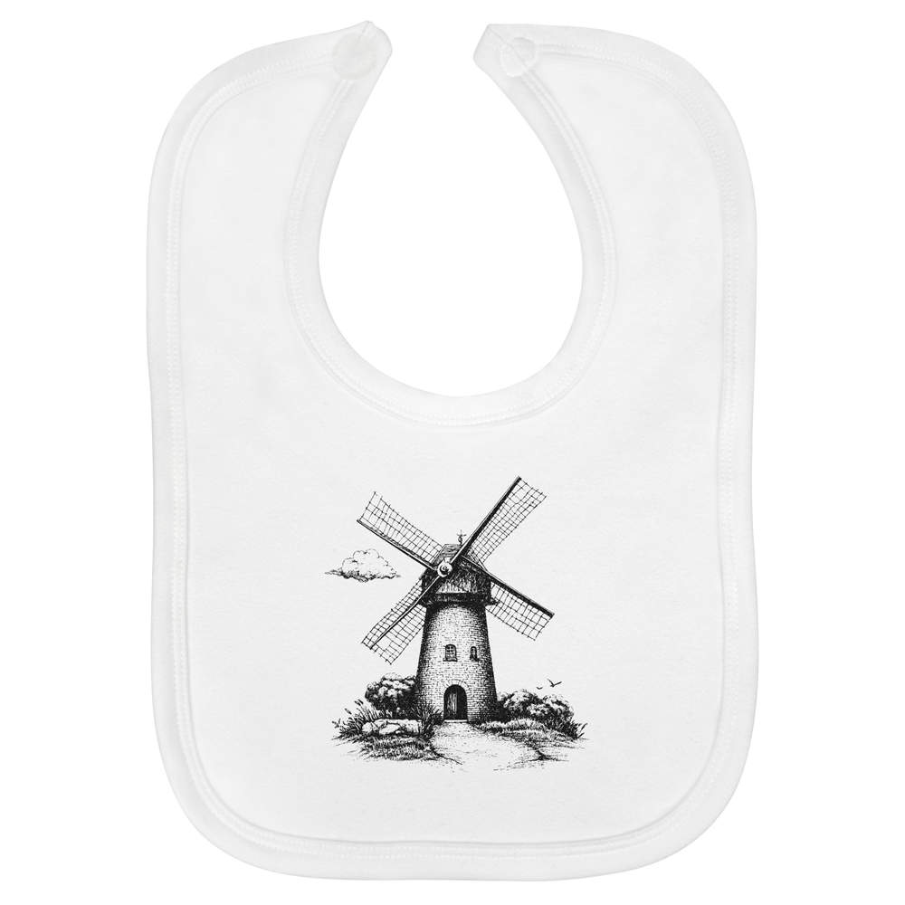 'Windmill on Landscape' Soft Cotton Baby Bib (BI00060259)