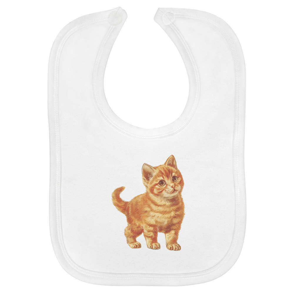 'Ginger Kitten Standing' Soft Cotton Baby Bib - White - Feeding / Dribble Bib for Newborns, Infants and Baby Gifts (BI00060363)
