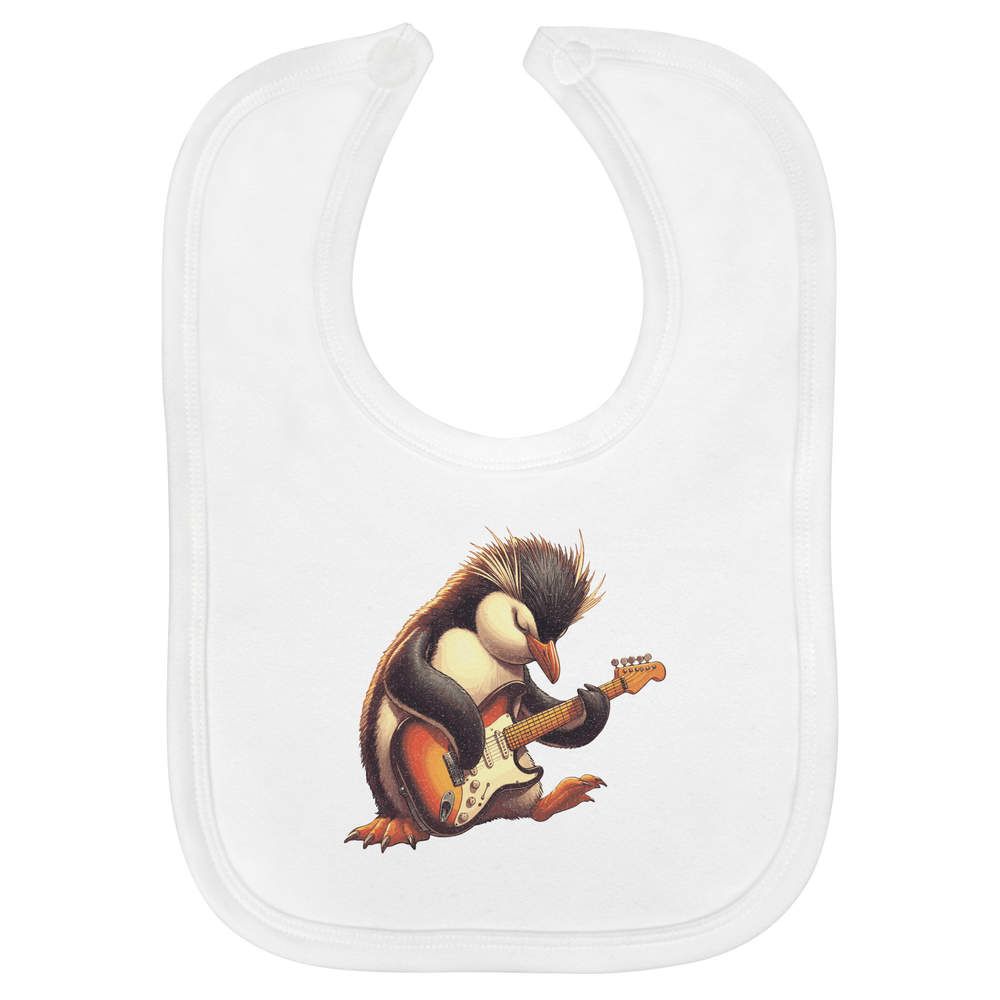 'Rockhopper Guitarist' Soft Cotton Baby Bib - White - Feeding / Dribble Bib for Newborns, Infants and Baby Gifts (BI00060566)