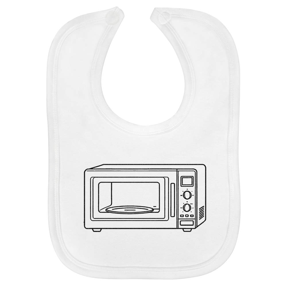 'Microwave Oven' Soft Cotton Baby Bib - White - Feeding / Dribble Bib for Newborns, Infants and Baby Gifts (BI00060971)