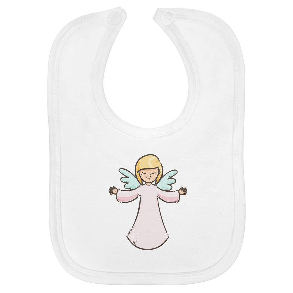 'Angel In Pink Gown' Soft Cotton Baby Bib - White - Feeding / Dribble Bib for Newborns, Infants and Baby Gifts (BI00062165)