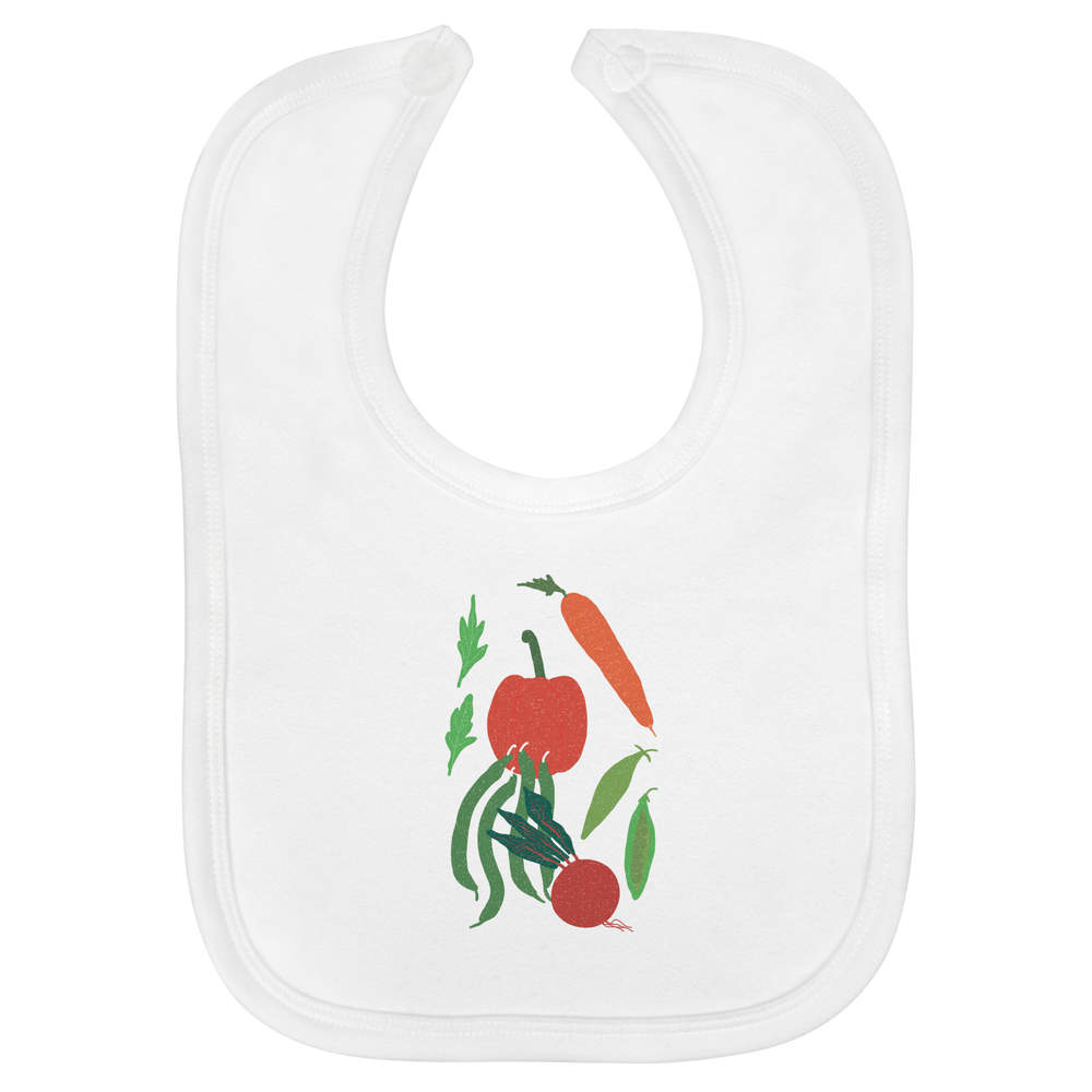 'Salad & Vegetables' Soft Cotton Baby Bib - White - Feeding / Dribble Bib for Newborns, Infants and Baby Gifts (BI00062273)