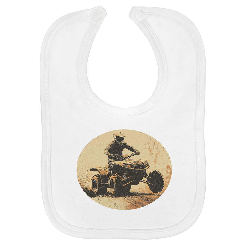 'Quad Bike Rider' Soft Cotton Baby Bib - White - Feeding / Dribble Bib for Newborns, Infants and Baby Gifts (BI00062792)