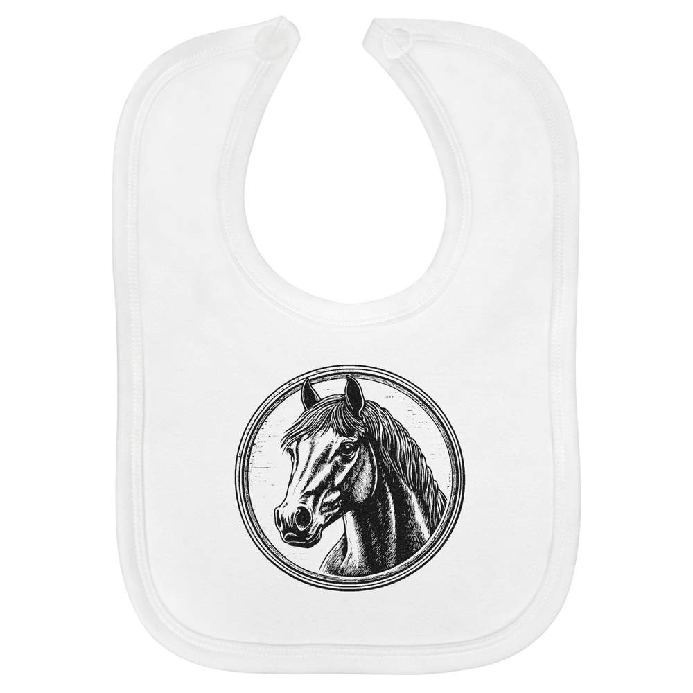 'Horse Portrait with Circle Frame' Soft Cotton Baby Bib (BI00063504)