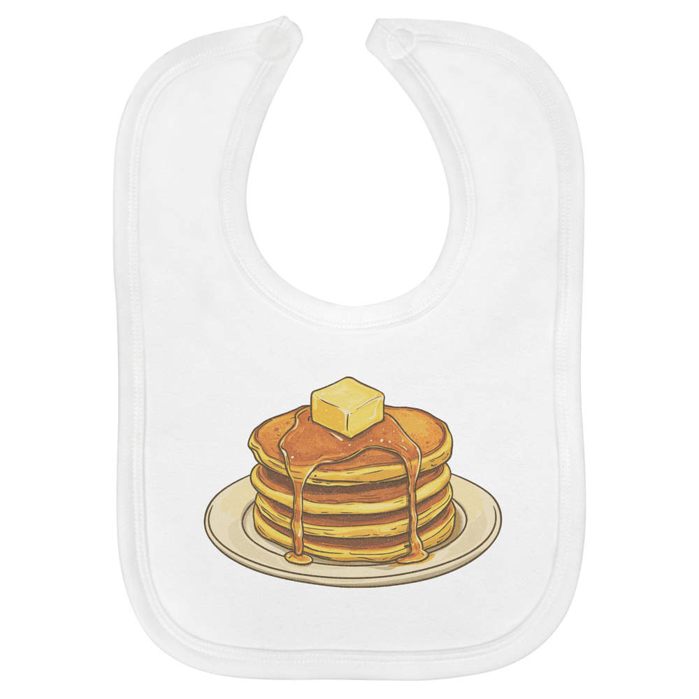 'Pancakes & Syrup & Butter' Soft Cotton Baby Bib - White - Feeding / Dribble Bib for Newborns, Infants and Baby Gifts (BI00063650)