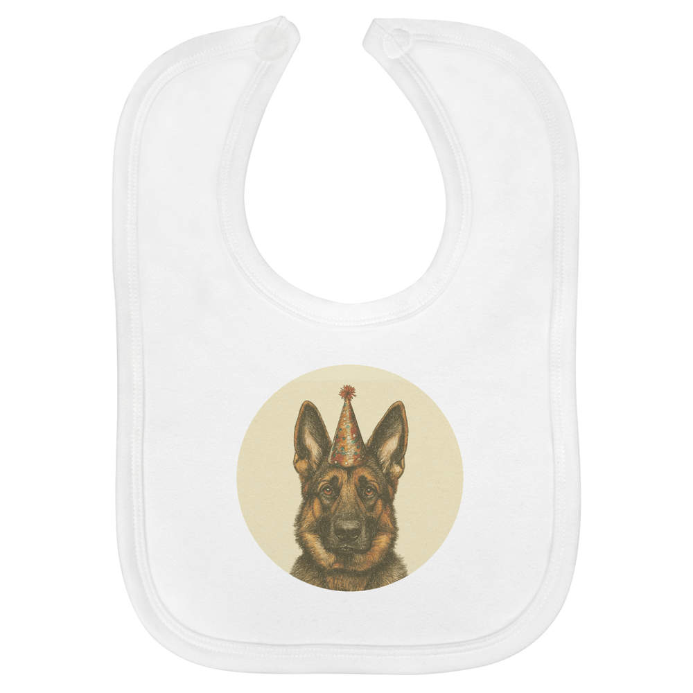'German Shepherd with Party Hat' Soft Cotton Baby Bib (BI00063759)