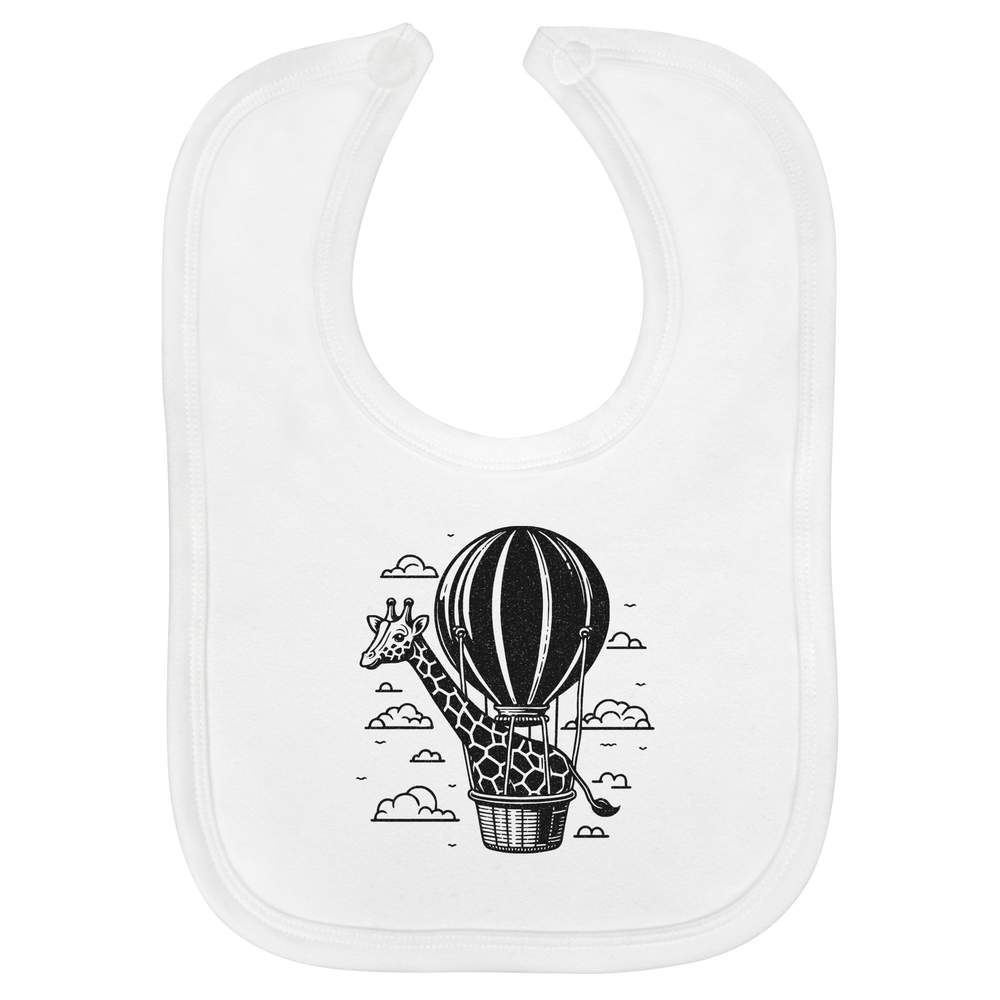 'Flying Giraffe' Soft Cotton Baby Bib - White - Feeding / Dribble Bib for Newborns, Infants and Baby Gifts (BI00064389)