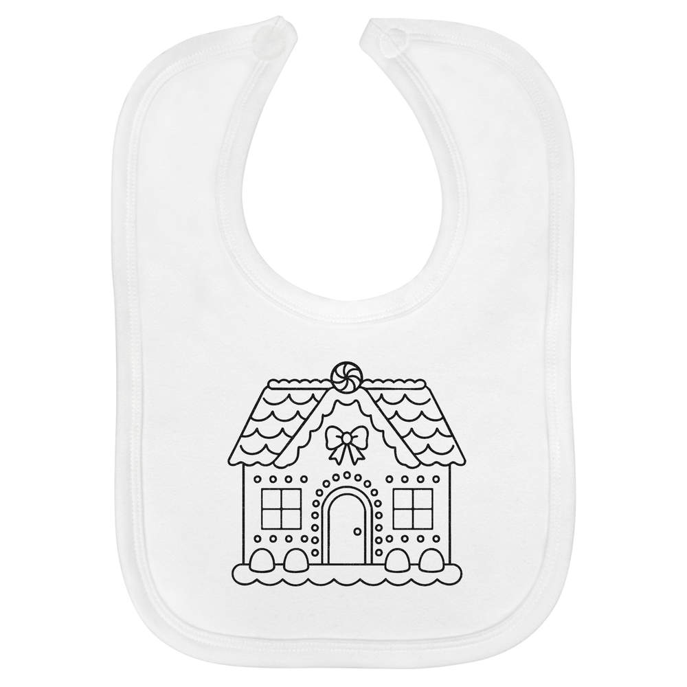 'Ginger Bread House' Soft Cotton Baby Bib - White - Feeding / Dribble Bib for Newborns, Infants and Baby Gifts (BI00064584)