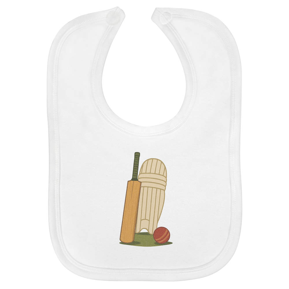 'Cricket Essential Gear' Soft Cotton Baby Bib - White - Feeding / Dribble Bib for Newborns, Infants and Baby Gifts (BI00064901)