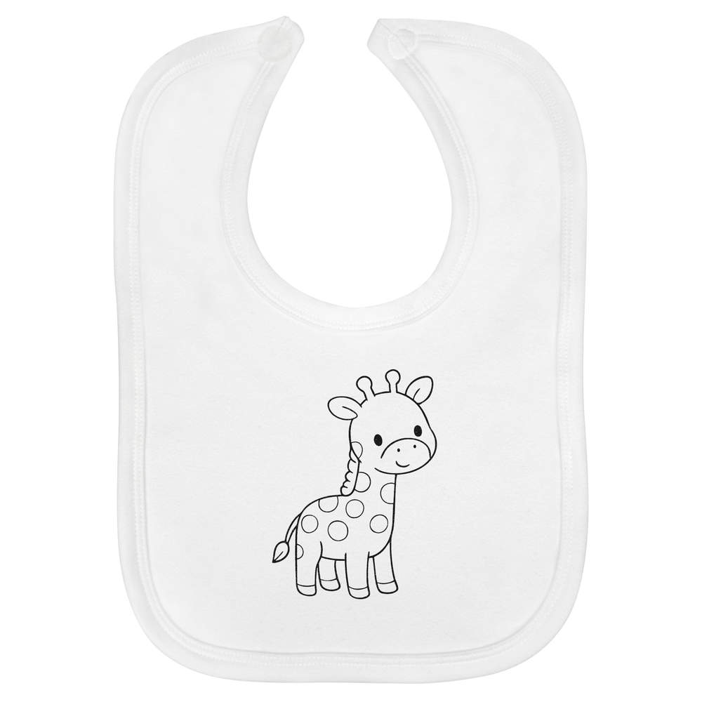 'Baby Giraffe' Soft Cotton Baby Bib - White - Feeding / Dribble Bib for Newborns, Infants and Baby Gifts (BI00065075)