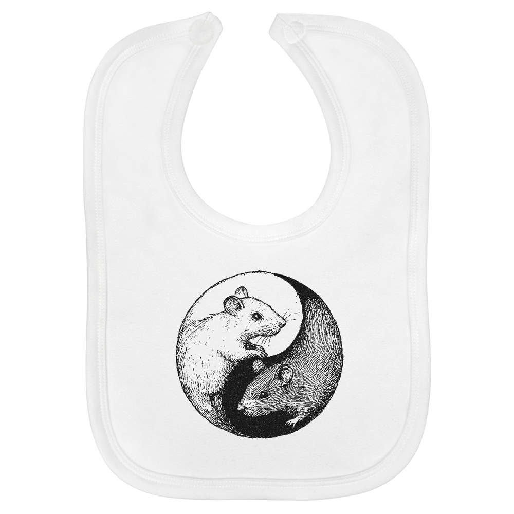 'Yin-Yang Rats' Soft Cotton Baby Bib - White - Feeding / Dribble Bib for Newborns, Infants and Baby Gifts (BI00065145)