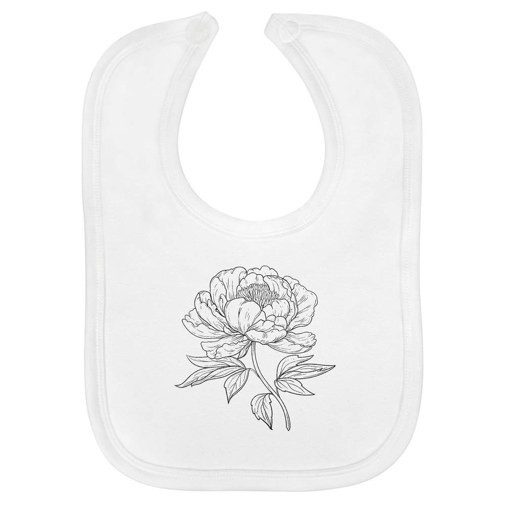 'Single Peony Flower' Soft Cotton Baby Bib - White - Feeding / Dribble Bib for Newborns, Infants and Baby Gifts (BI00065160)