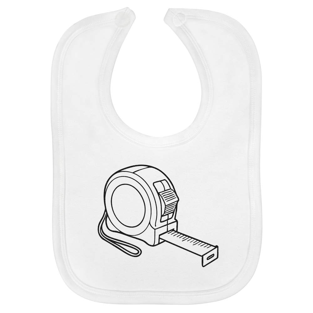 'Tape Measure' Soft Cotton Baby Bib - White - Feeding / Dribble Bib for Newborns, Infants and Baby Gifts (BI00065168)