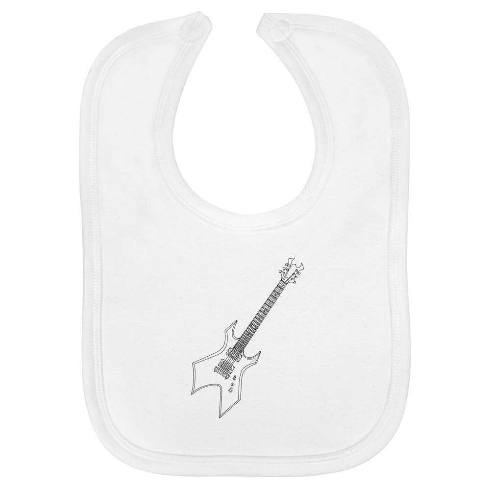 'Heavy Metal Guitar' Soft Cotton Baby Bib - White - Feeding / Dribble Bib for Newborns, Infants and Baby Gifts (BI00065210)