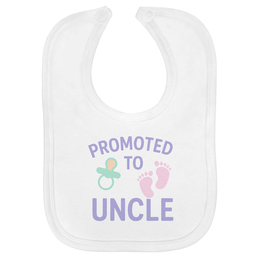 'Promoted to Uncle' Soft Cotton Baby Bib - White - Feeding / Dribble Bib for Newborns, Infants and Baby Gifts (BI00065403)