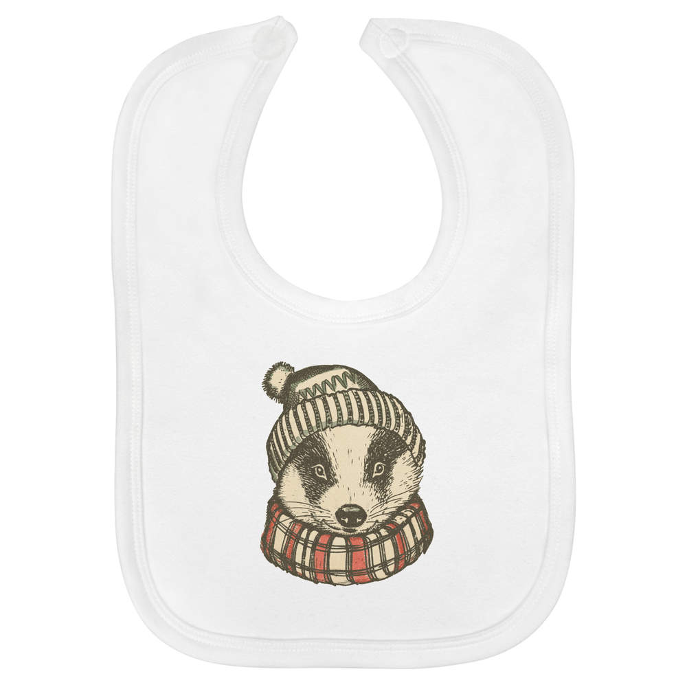 'Badger Wearing Bobble Hat' Soft Cotton Baby Bib (BI00065424)