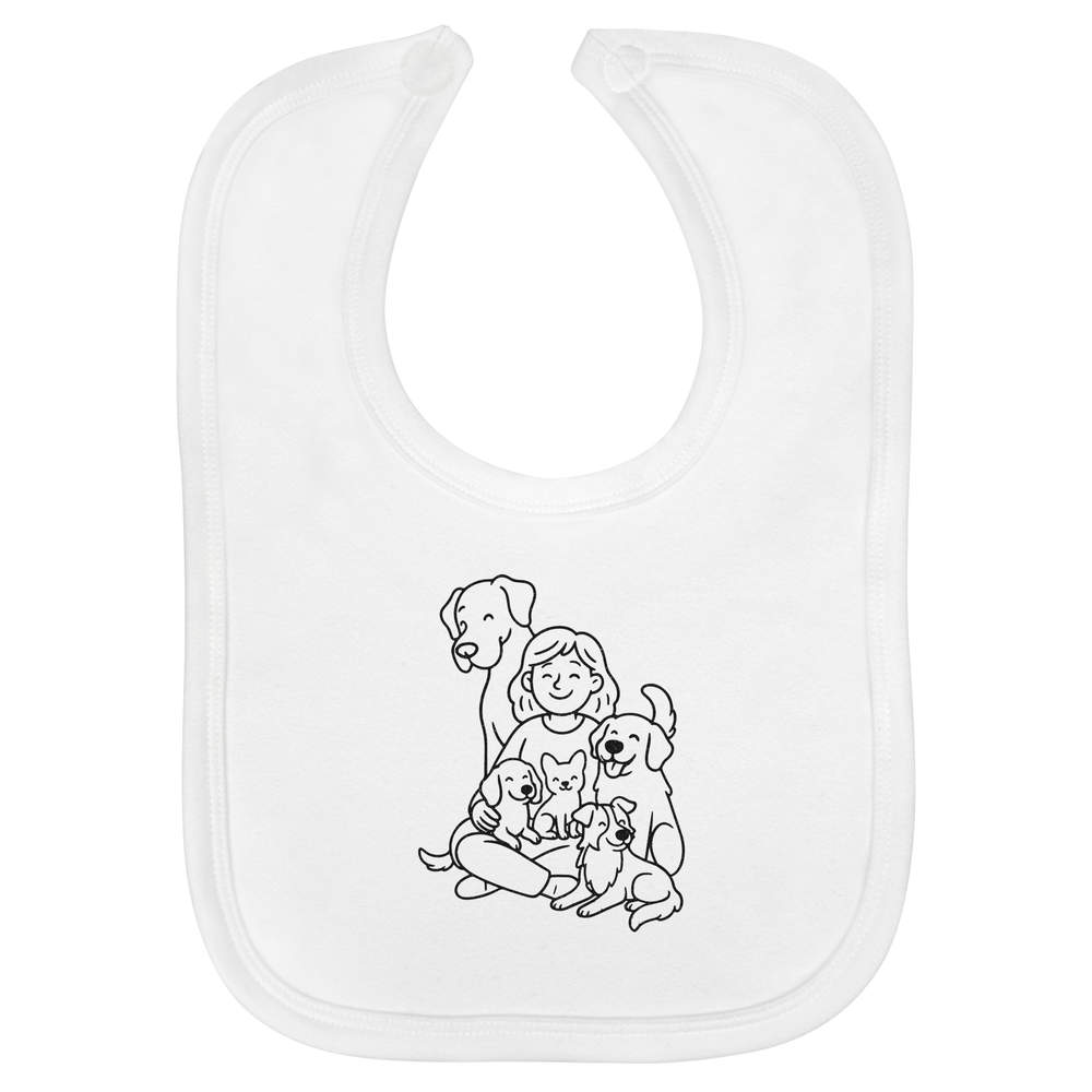 'Dog Lady Pet Lover' Soft Cotton Baby Bib - White - Feeding / Dribble Bib for Newborns, Infants and Baby Gifts (BI00065548)