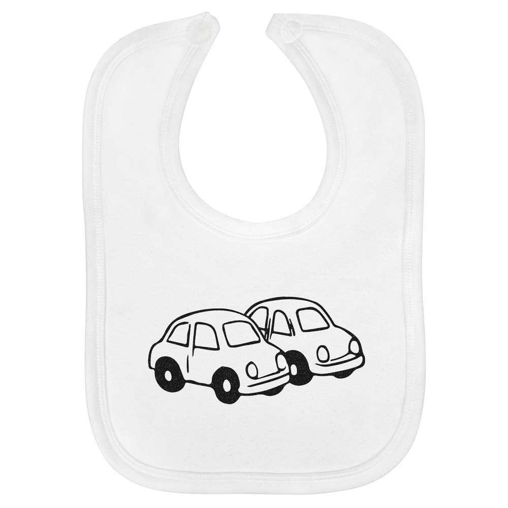 'Cars Vehicles' Soft Cotton Baby Bib - White - Feeding / Dribble Bib for Newborns, Infants and Baby Gifts (BI00065560)
