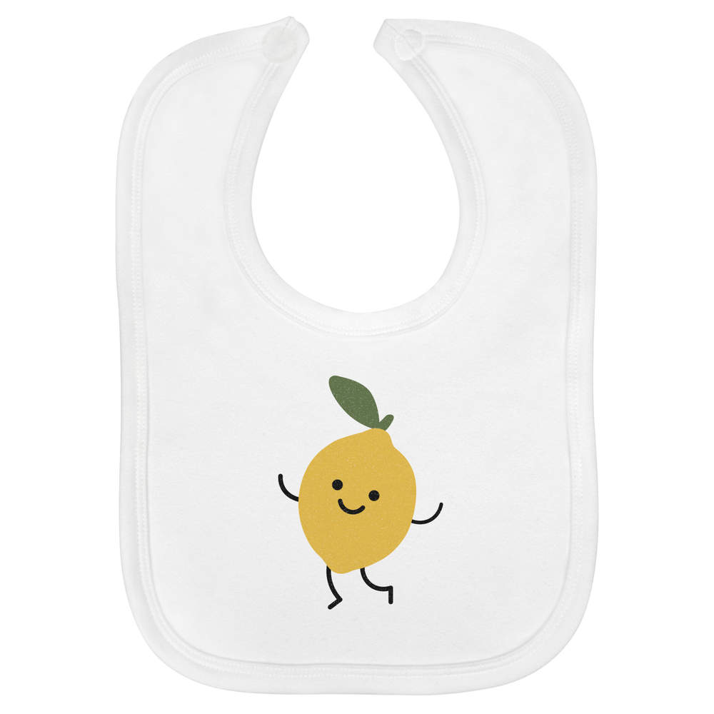 'Happy Lemon' Soft Cotton Baby Bib - White - Feeding / Dribble Bib for Newborns, Infants and Baby Gifts (BI00065648)