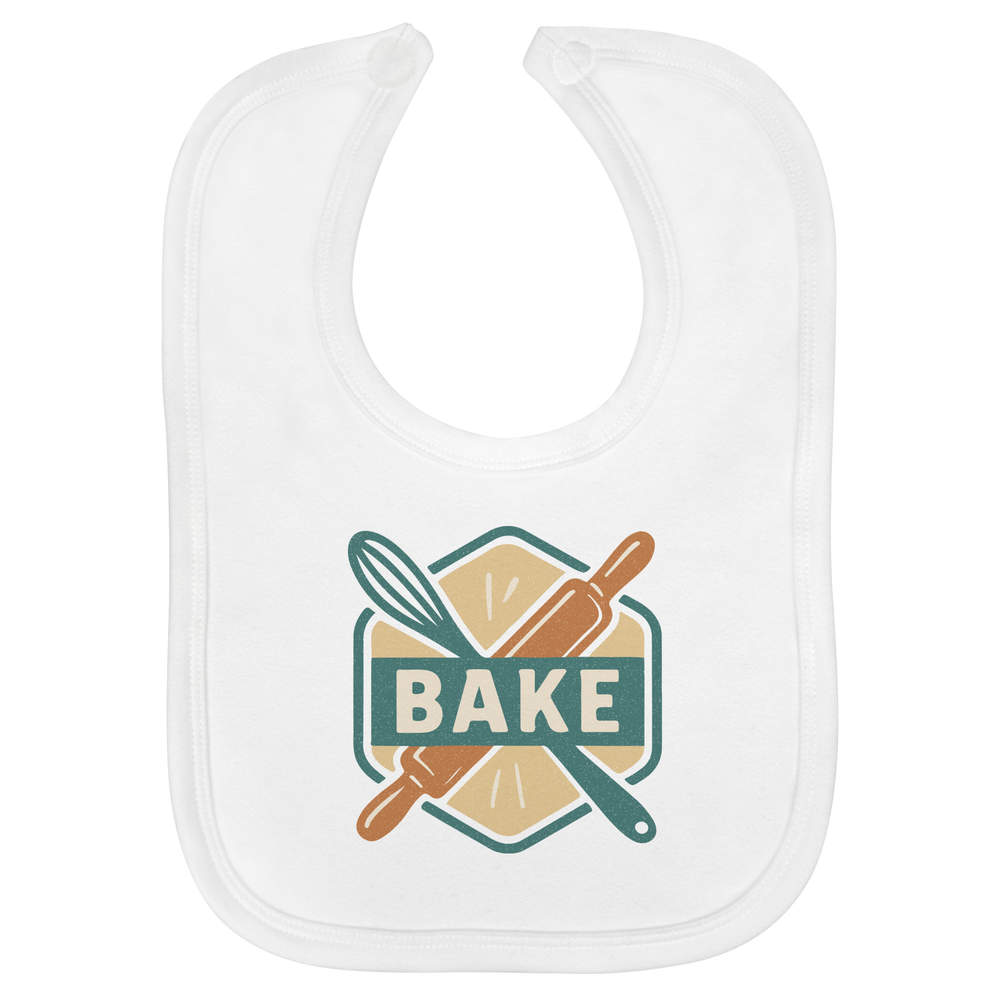 'Baking Utensils Design' Soft Cotton Baby Bib - White - Feeding / Dribble Bib for Newborns, Infants and Baby Gifts (BI00066084)