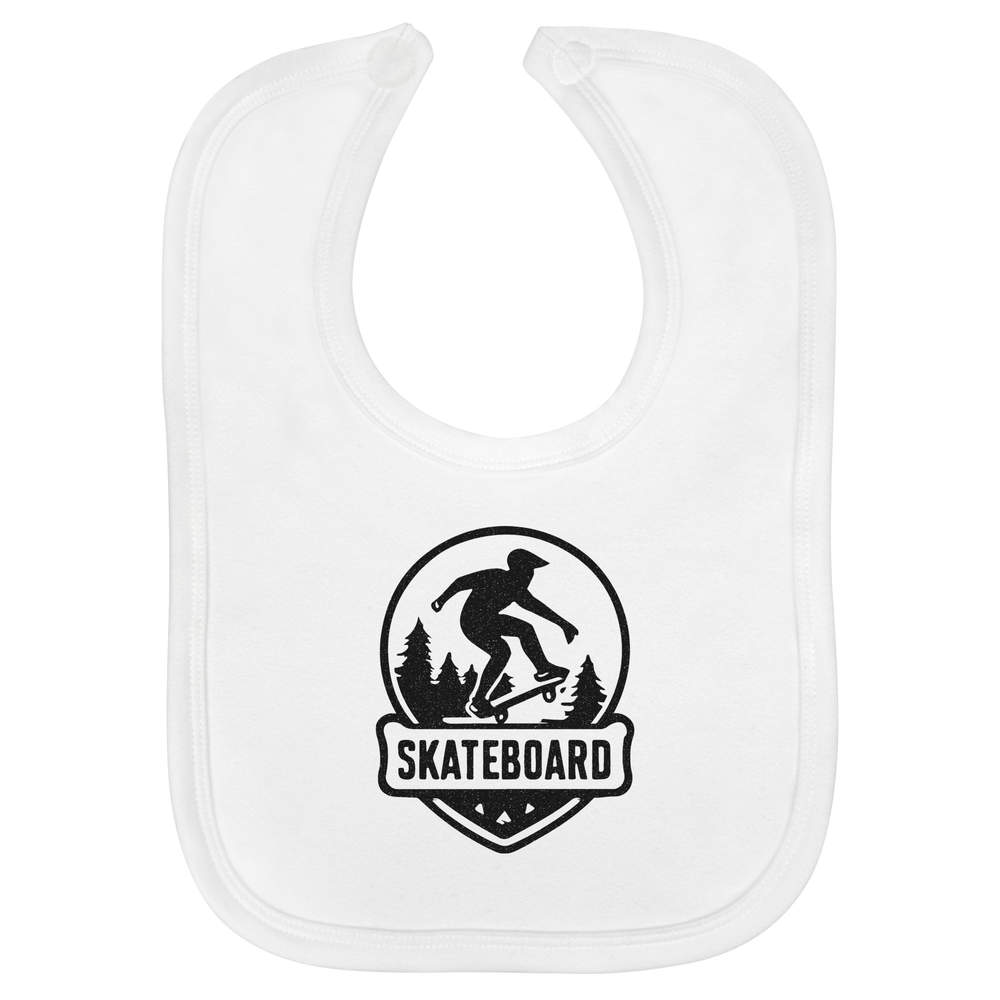 'Skateboarding Emblem' Soft Cotton Baby Bib - White - Feeding / Dribble Bib for Newborns, Infants and Baby Gifts (BI00066121)