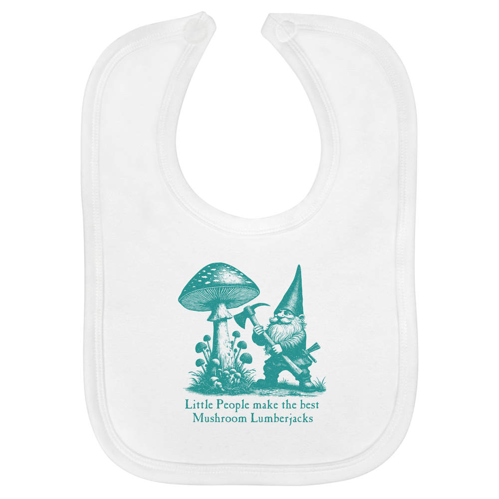 'Mushroom Lumberjack Gnome' Soft Cotton Baby Bib - White - Feeding / Dribble Bib for Newborns, Infants and Baby Gifts (BI00066666)