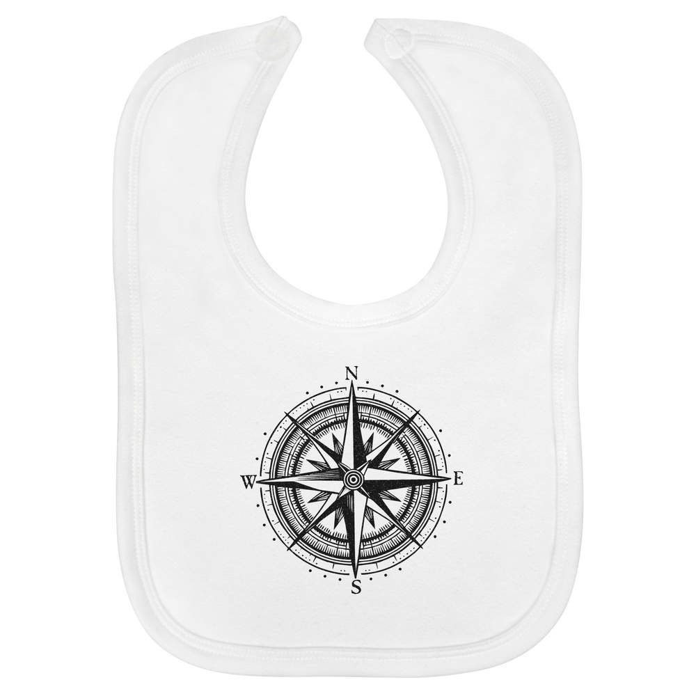 'Nautical Compass Rose' Soft Cotton Baby Bib - White - Feeding / Dribble Bib for Newborns, Infants and Baby Gifts (BI00066677)