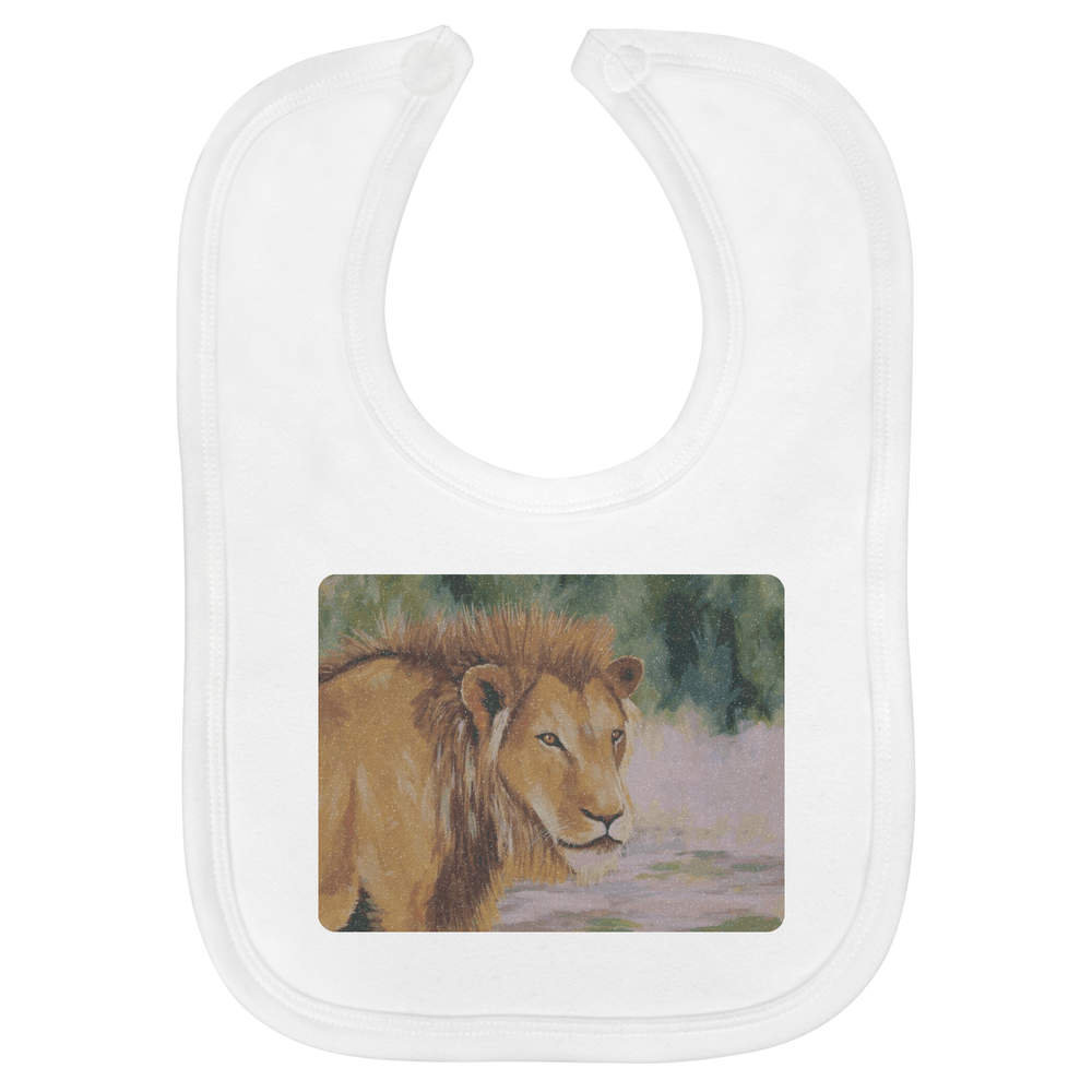 'Lion' Soft Cotton Baby Bib - White - Feeding / Dribble Bib for Newborns, Infants and Baby Gifts (BI00066726)