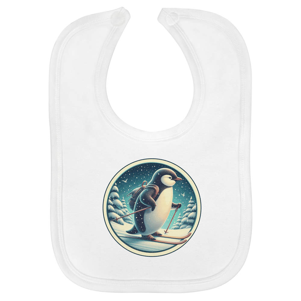 'Cute Penguin Winter Skiing Trip' Soft Cotton Baby Bib (BI00066858)