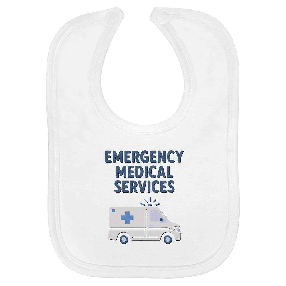 'Emergency Medical Service' Soft Cotton Baby Bib - White - Feeding / Dribble Bib for Newborns, Infants and Baby Gifts (BI00067039)