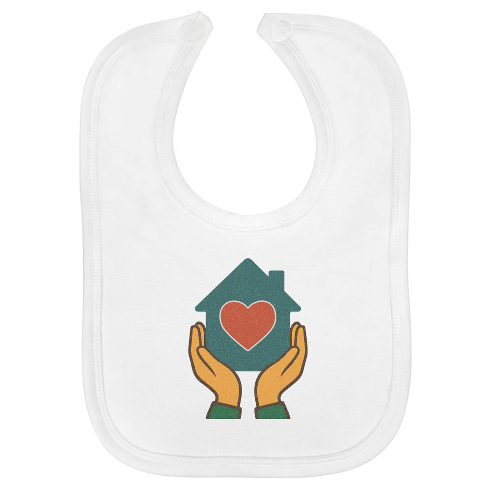 'Home Is Where The Heart' Soft Cotton Baby Bib - White - Feeding / Dribble Bib for Newborns, Infants and Baby Gifts (BI00067136)