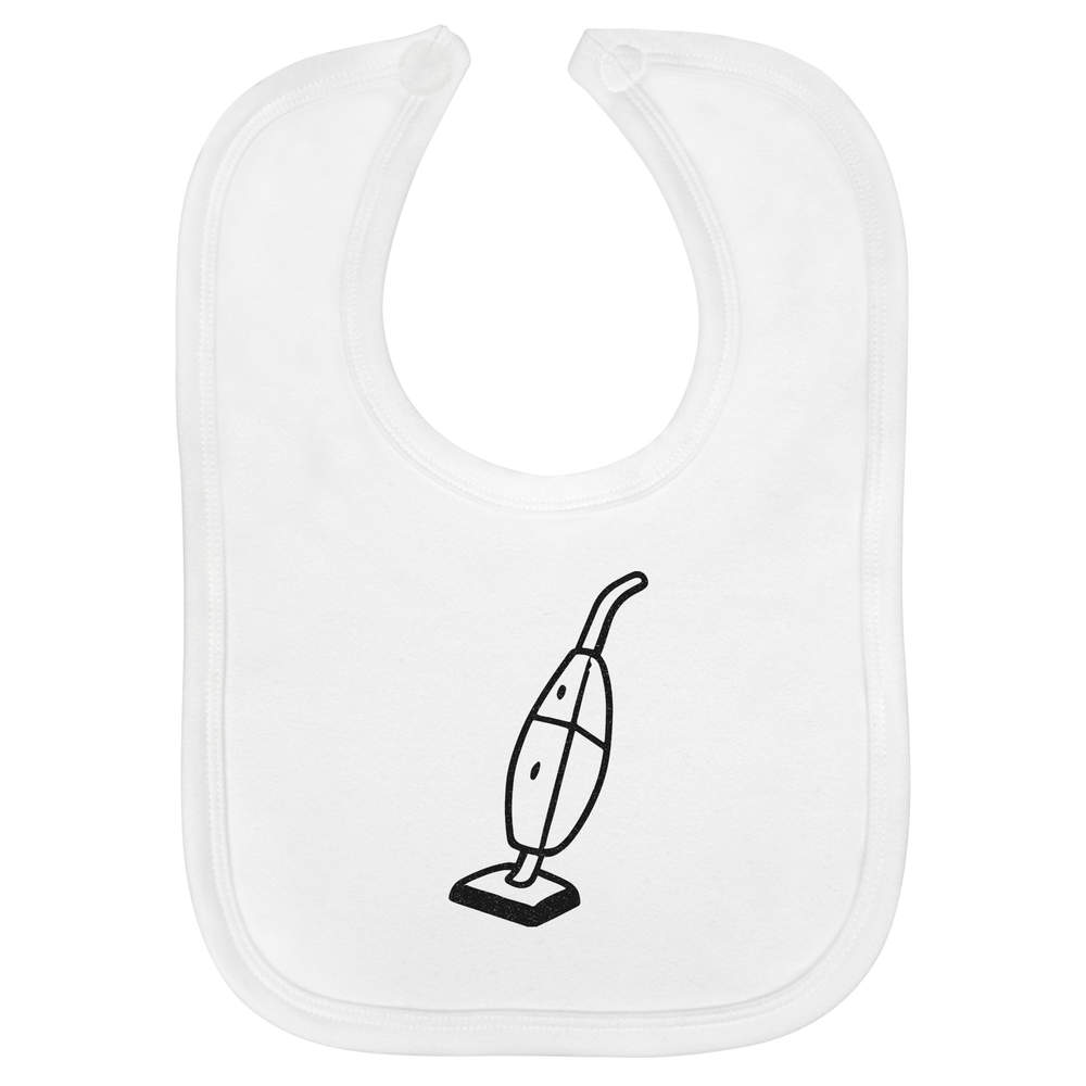 'Upright Vacuum Cleaner' Soft Cotton Baby Bib - White - Feeding / Dribble Bib for Newborns, Infants and Baby Gifts (BI00067215)