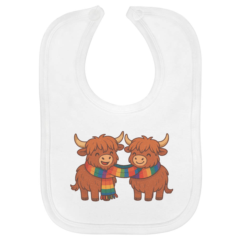 'Winter Highland Cows' Soft Cotton Baby Bib - White - Feeding / Dribble Bib for Newborns, Infants and Baby Gifts (BI00067379)