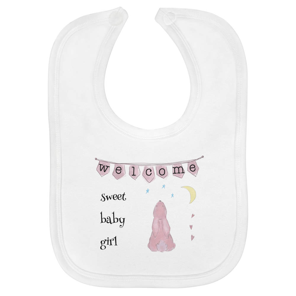 'Welcome Sweet Baby Girl' Soft Cotton Baby Bib (BI00067859)
