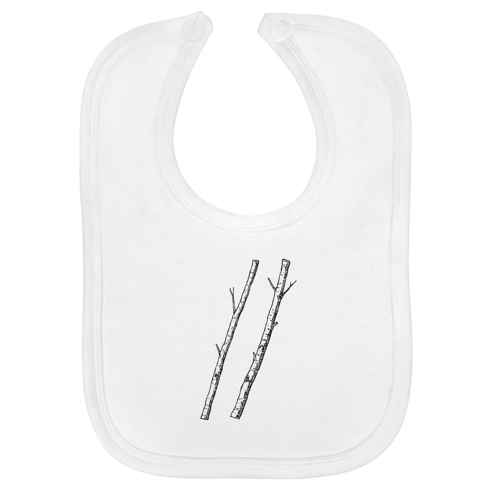 'Two Sticks' Soft Cotton Baby Bib - White - Feeding / Dribble Bib for Newborns, Infants and Baby Gifts (BI00068021)