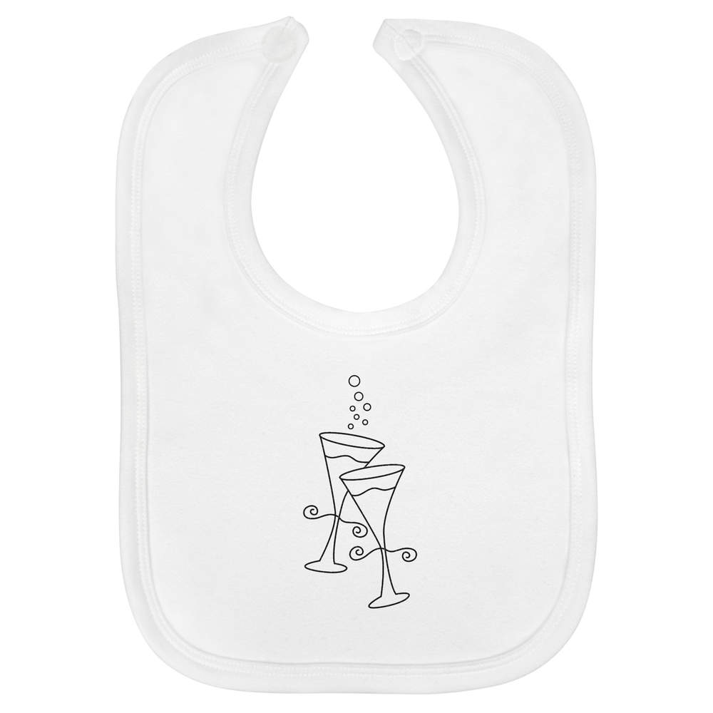 'Champagne Glasses' Soft Cotton Baby Bib - White - Feeding / Dribble Bib for Newborns, Infants and Baby Gifts (BI00068106)